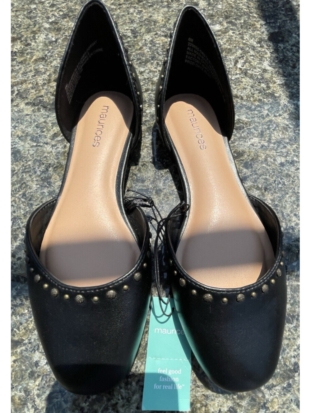 Maurices Greta Black Studded D'Orsay Ballet Flats Shoes Women's 6M NWOB $34.99